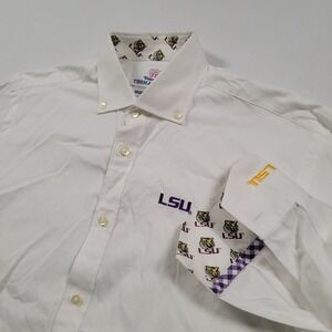 Thomas Dean Men Button Down Shirt Medium LSU Tigers White Cotton